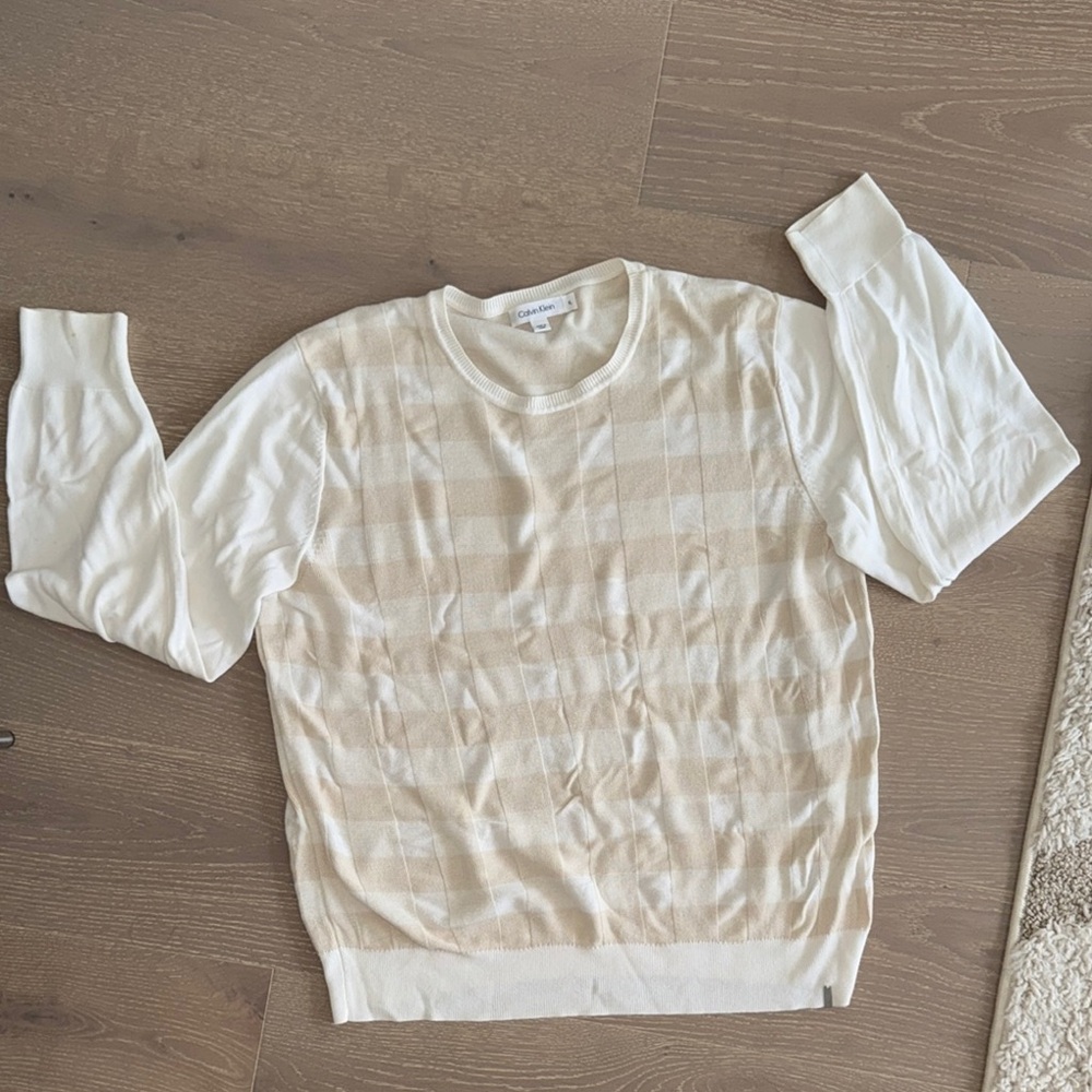 Calvin Klein Beige and Cream Striped Sweater